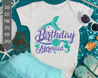 Birthday Mermaid SVG: Girl Party Iron On, Sublimation (Digital Download)