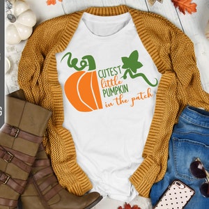 Cutest Little Pumpkin In The Patch Svg. Halloween Svg. Baby Girl Or Boy Halloween. Newborn Baby Svg. Pumpkin Shirt Kids. Cricut, Silhouette