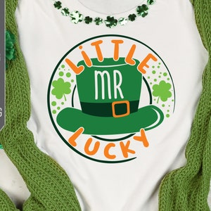 Little Mr Lucky Svg. St Patrick&#39;s Day Bib. Boy Shirt Design. Cute Boy Svg. Baby Boy Design. Little Mister Svg. Mister Cut File. Dxf, Eps