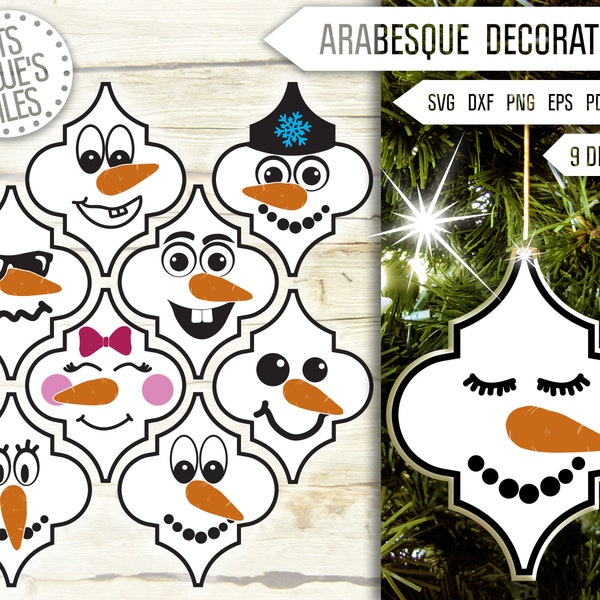 Snowman Arabesque Christmas Tile Ornament Svg Bundle. Arabesque Decorations Svg. Lowe's Tile Svg. Funny Snowmen Faces Dxf Eps Png Pdf