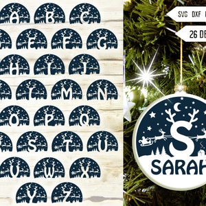 Adorno del alfabeto navideño Svg Bundle. Reno redondo Letras de Navidad Svg. Feliz Navidad Nombre Svg. Escena de Navidad Dxf Eps Png Pdf