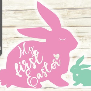 Zwei Osterhasen Svg. Mein erstes Ostern Svg. süße 1. Ostern Body, Lätzchen, Body, T-Shirt für junge, Mädchen, Kind, Kleinkind, Kind, Dxf, eps