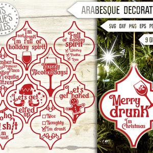 Pacchetto Svg di Natale ubriaco. Arabesque Tile Svg Bundle. Arabesque Ornaments Svg. Lowe's Satori Tile Svg. Drinking, Alcoholidays Dxf, Eps, Png