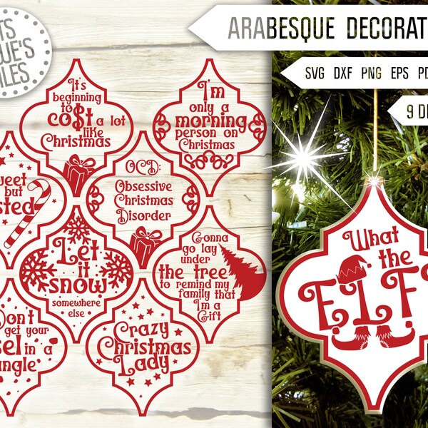 Funny Christmas Arabesque Tile Ornament SVG Bundle (Digital Download)
