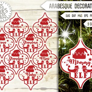 Elf Family Christmas Arabesque Tile Ornament Svg Bundle. Elf Squad Bauble Svg. Decoraciones navideñas Svg. Lowe's Tile Dxf Eps Png Pdf