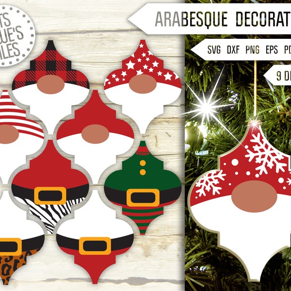 Christmas Gnome Arabesque Tile Ornament Svg Bundle. Arabesque Decorations Svg. Lowe's Tile Svg. Funny Gnome Heads Dxf Eps Png Pdf