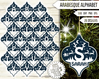 Renalfabetet Arabesque Ornament SVG Bundle: Julkakelbokstäver (digital nedladdning)