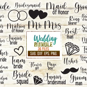 Pacchetto Svg. Matrimonio Svg. Sposa Svg. Sposo Svg. Ruoli di nozze Svg. Damigella D'onore Svg. Damigella D'Onore Svg. Sposa Partito Svg, Dxf, Eps, Png