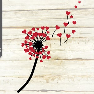 Paardebloem Svg. Valentijnsdag Svg. Love Is In The Air Svg. Paardebloem Harten Svg. Paardebloem Wish Svg. Love svg. Sublimatie, Iron On dxf eps