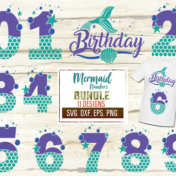 Mermaid Numbers 0-9 Svg.  Mermaid Birthday Svg. First Mermaid Birthday Svg. Mermaid Scales Svg. Birthday Numbers Bundle. Cricut, Silhouette.