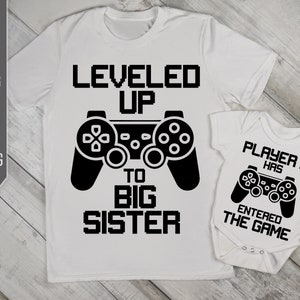 Leveled Up To Big Sister Svg, dxf, png, eps. Zusters Grappige Bijpassende Shirts Svg. Gamer Zuster Svg. Spel controller Svg. Nieuwe broer svg.