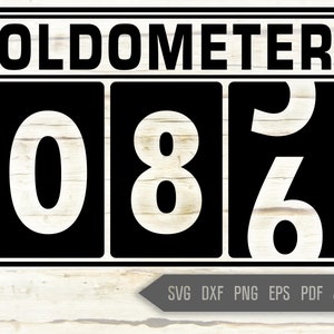 May include: Black and white image of an odometer with the numbers 086. The odometer is labeled "Oldometer" at the top.