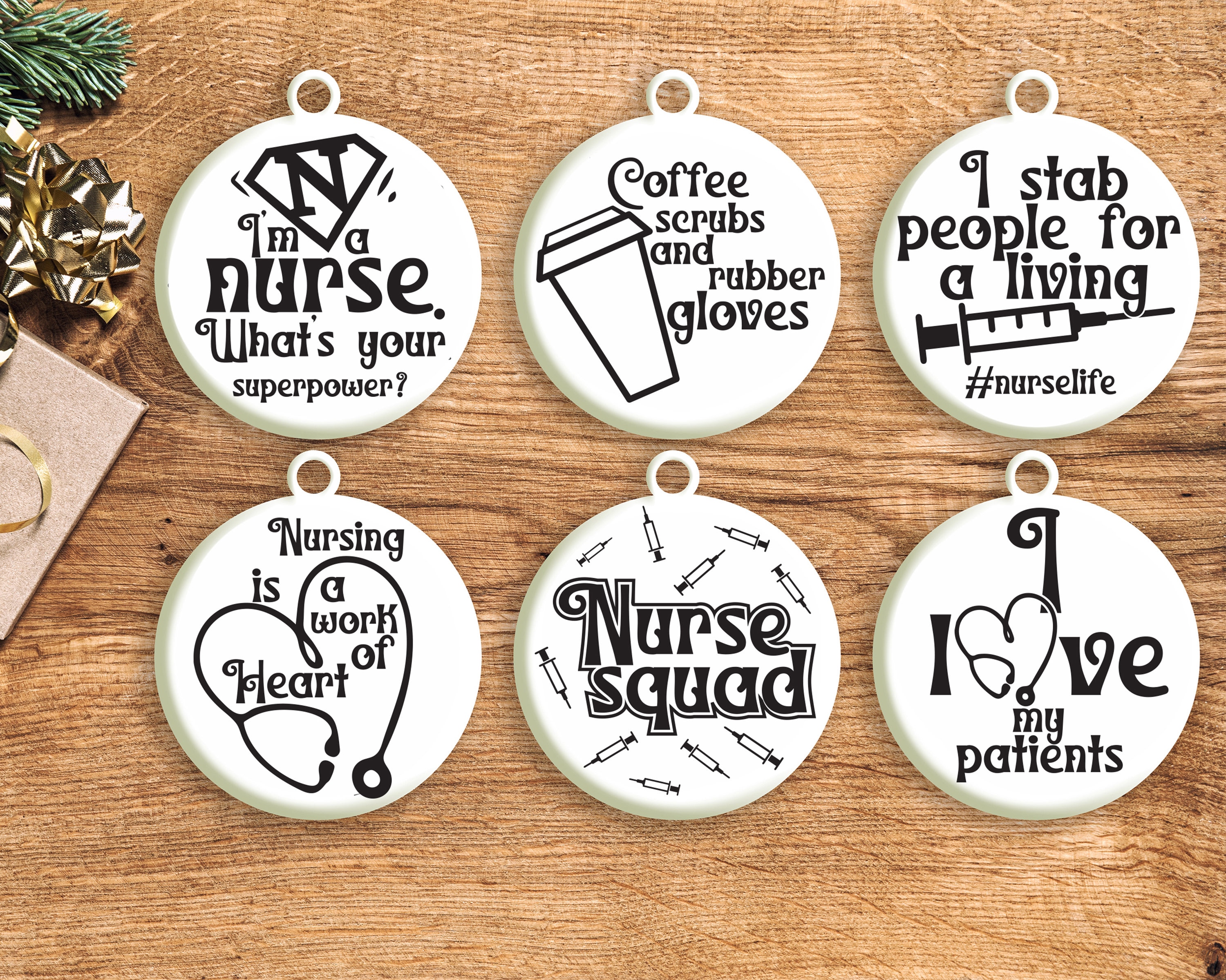 Nurse Round Ornament Svg Bundle. Christmas Ornaments Svg. Etsy