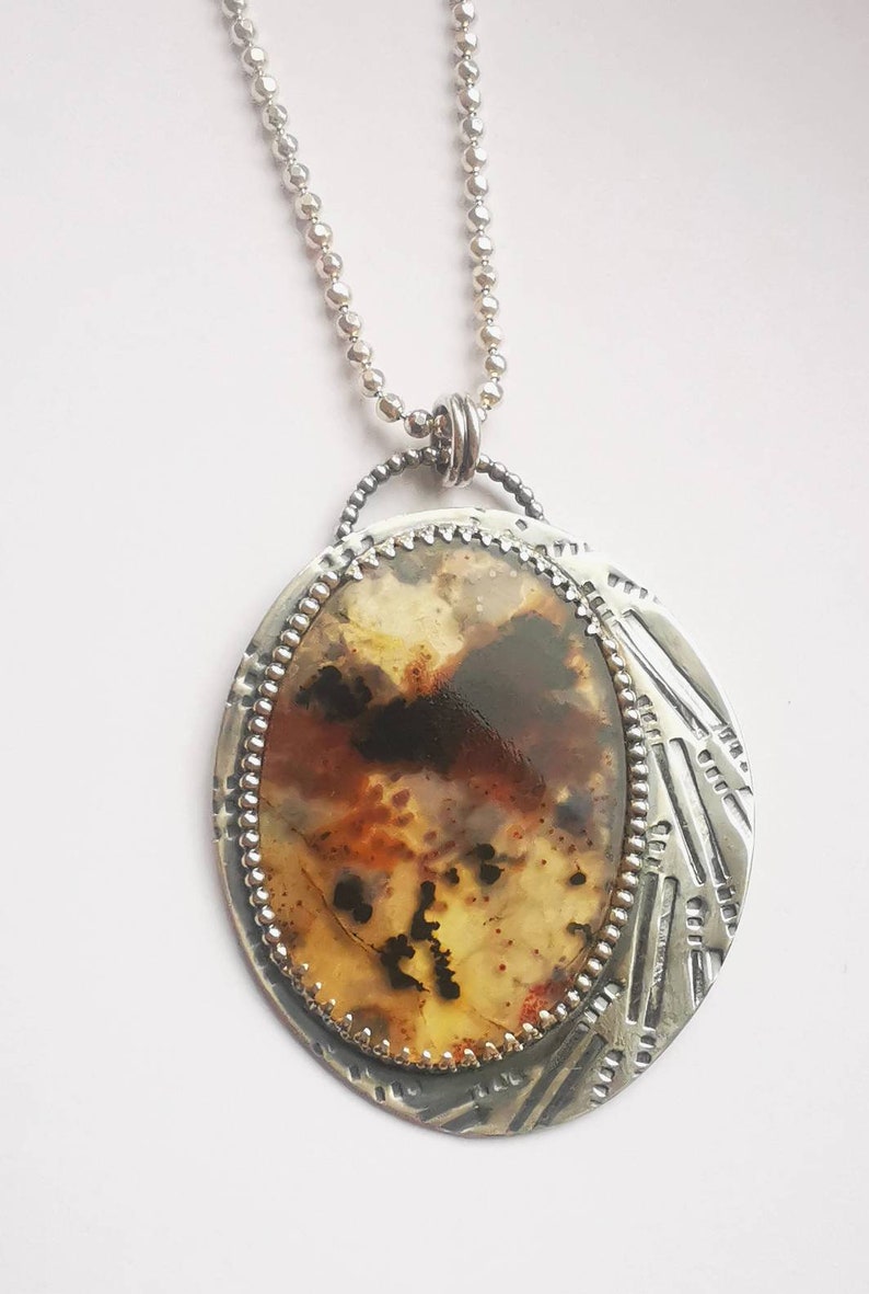 Collier en argent avec grand pendentif avec agate de paysage image 5