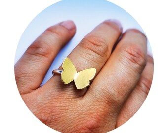 Sterling zilveren ring met fijn goud | Vlindergrootte M | Vlinderring | Bicolor Ring