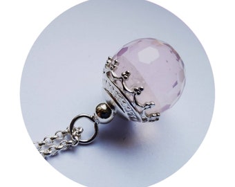 Collier en argent avec pendentif boule | Pendentif quartz rose I pendentif boule