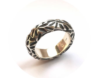 Ring Silber | dicker Bandring teilweise geschwärzt |Strucktur Ring