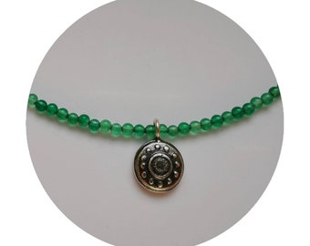 Gemstone necklace with pendant | green agate necklace with silver pendant | Agate necklace