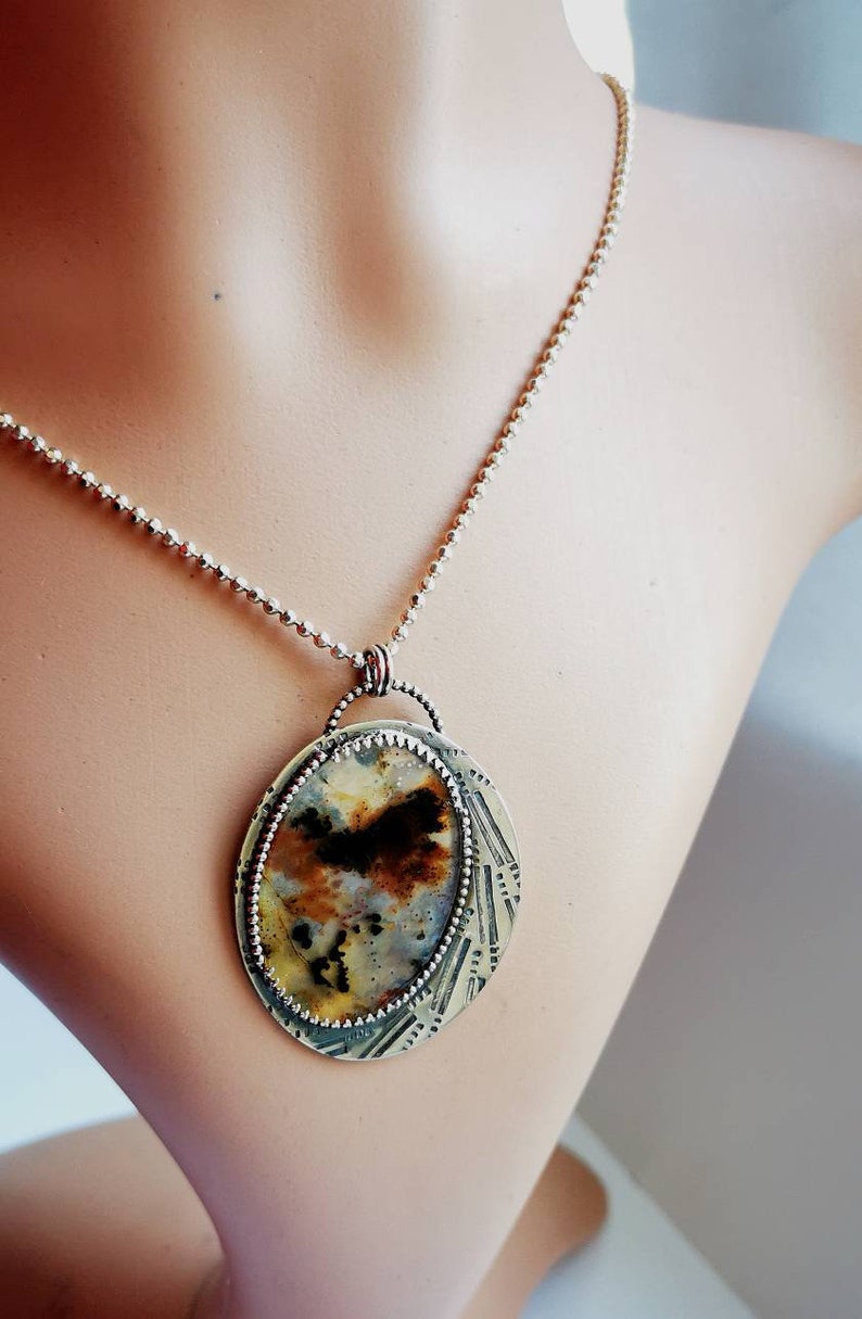 Collier en argent avec grand pendentif avec agate de paysage image 4