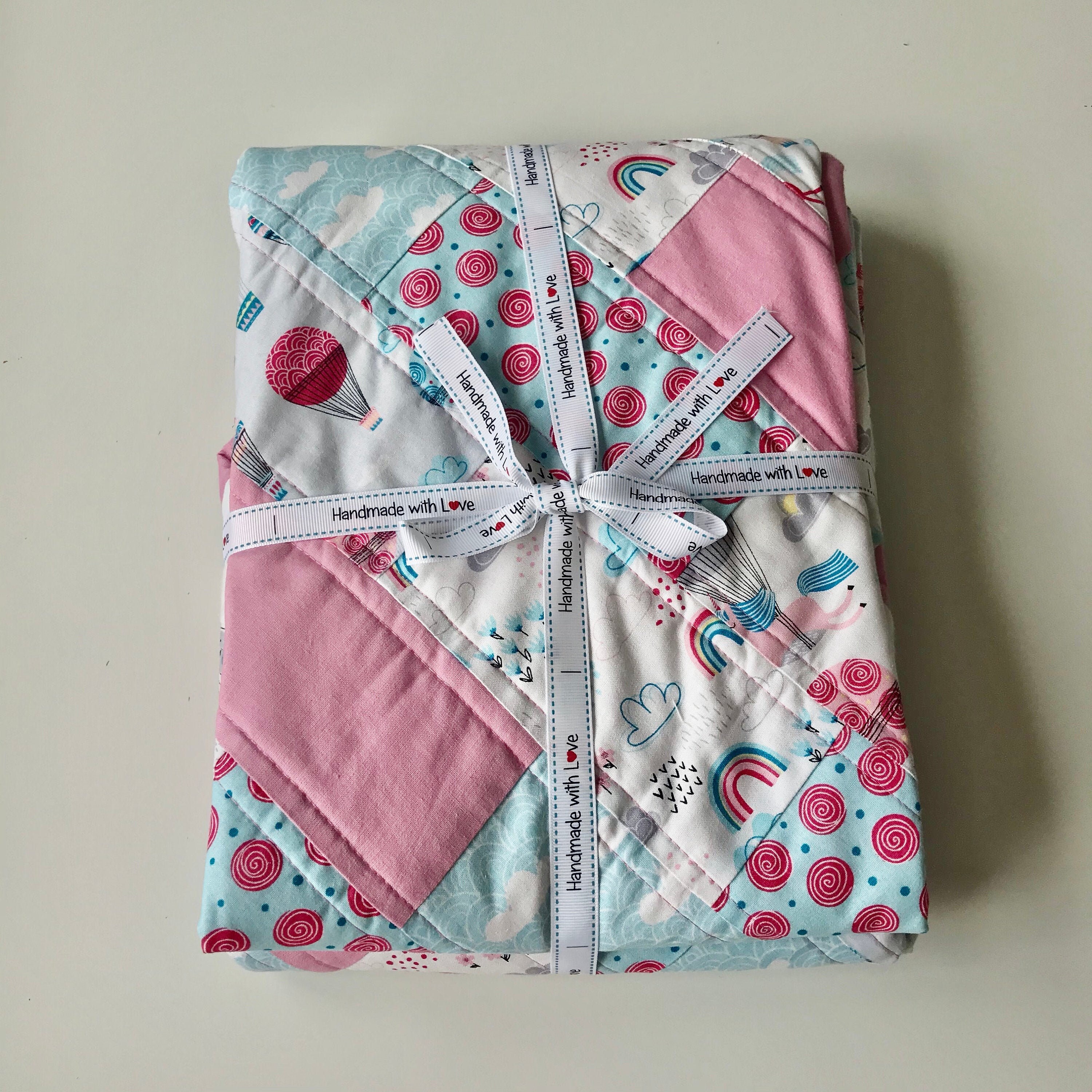 Up Up and Away Pink Cotton Patchwork Baby Quilt Etsy