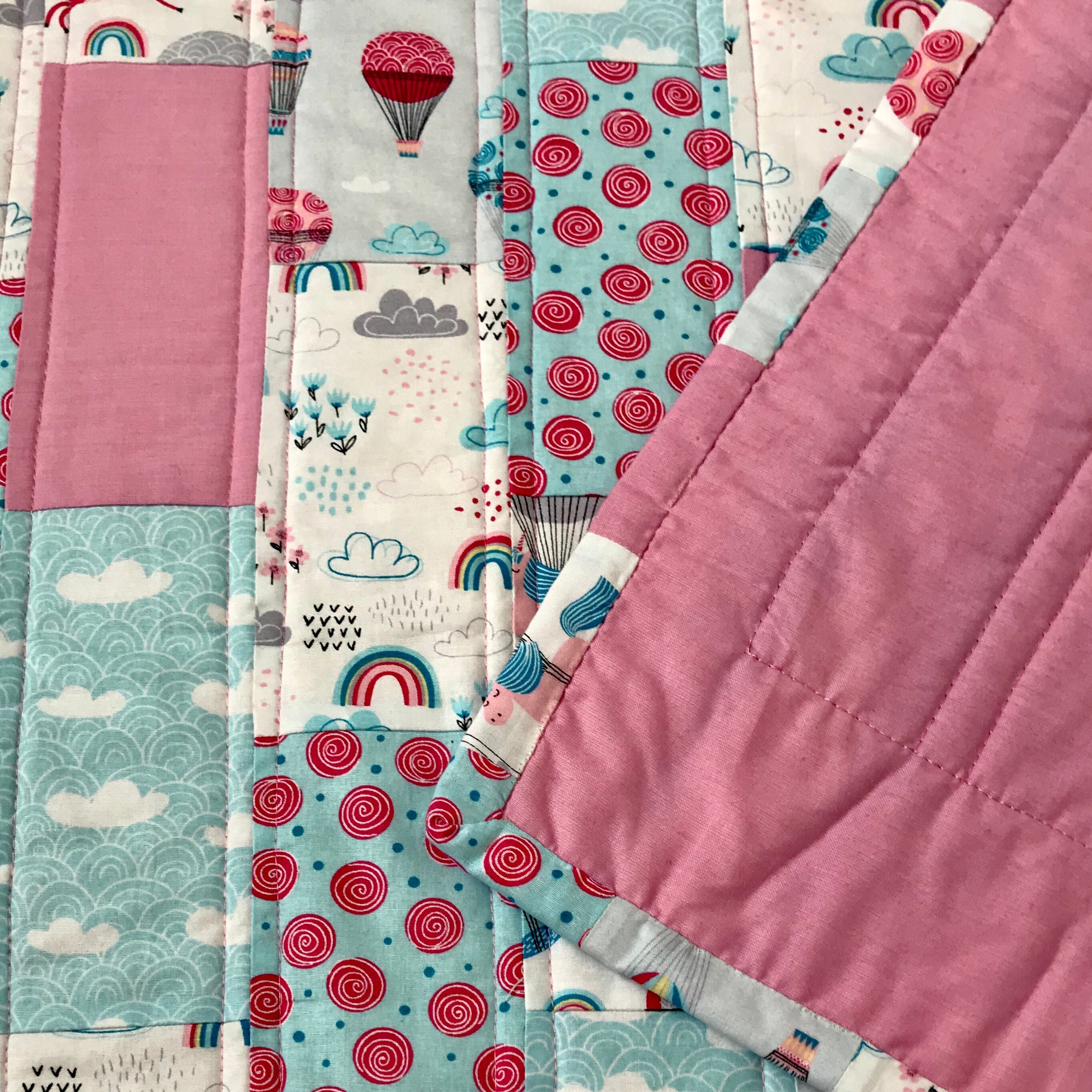 Up Up and Away Pink Cotton Patchwork Baby Quilt Etsy