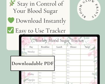 Weekly Blood Sugar Tracker - Printable PDF for Diabetes Management - Floral Design