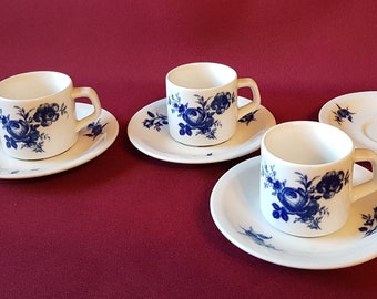 Vintage Seltmann Weiden Bavaria set for 3 people mocha cups, 7 pcs. espresso cups, West Germany old series, blue rose, blue pattern