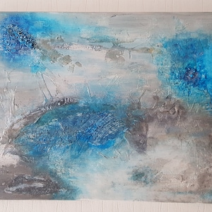 Acrylic painting on canvas, abstract art, structural picture &quot;Blue Atoll&quot; Mix Media Abstract 50x70