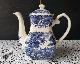 Cafetera, tetera, vajilla inglesa Ironstone, Made in England, Staffordshire English Ironstone Tableware Limited azul