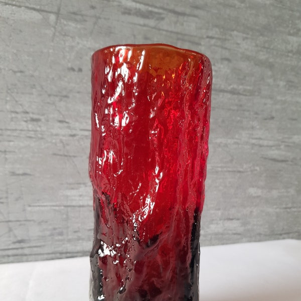 Borkenglas Vase von Ingrid Glashütte,Eisglas,handarbeit,rot-dunkelrot-schwarz,Germany Glas,Kristallglas mit Rindenstruktur,Pop Art Design