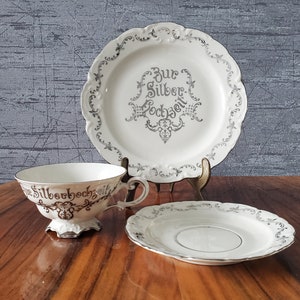 Silver Wedding Anniversary Gift Porcelain, Art Deco Porcelain Mitterteich Bavaria Germany, Place Settings for 2 People, 8-Piece Set, Base Signature 1931-1946