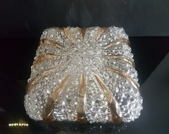 Design ceiling/wall light 1960s, Glashütte Limburg, bubble glass, two-tone glass amber and transparent, design Helena Tynell (?)