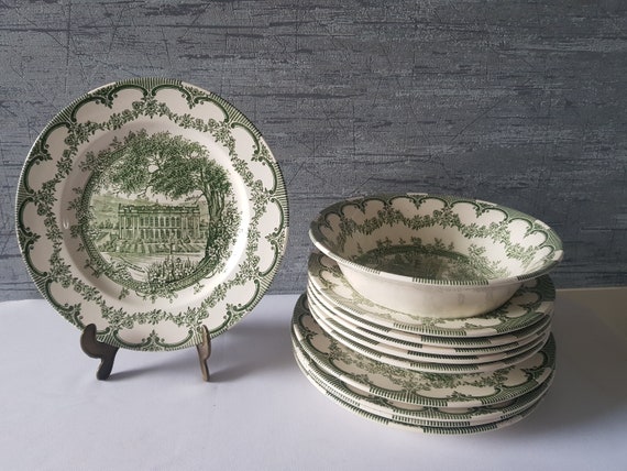 Vajilla para 5 personas de la vajilla inglesa Ironstone en verde hecha en Inglaterra Staffordshire 5 platos hondos 5 platos llanos 1 cuenco Etsy Mexico