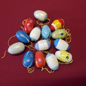 14 vintage wooden Easter figures, Easter decorations, wooden Easter eggs, wooden Easter bunnies, Easter bells, Easter birds, retro Easter decorations