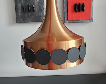 Hanging lamp Mid Century Doria Leuchten copper hanging lamp, black discs, Space Age, design lamp Johannes Hammerborg, design classic of the 60s