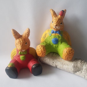 2 ceramic Easter decoration bunnies, Easter decoration, colorful Easter decoration, Easter table decoration
