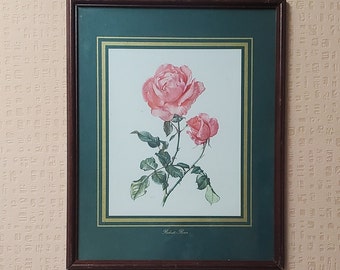 1961 Redoute Roses,Lithograph, "Les Roses" by Pierre Joseph Redoute,Original Frame,Signed 19C61,Art Gallery Santa Clara.