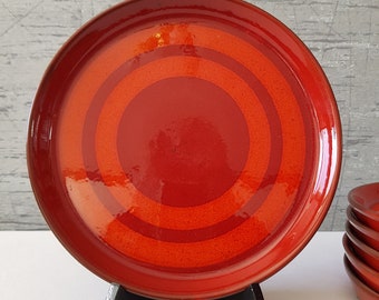 Juego de 6 platos Melitta Ceracron, platos de pastel rojo/naranja Melitta Stockholm 60s 70s, cerámica retro boho real