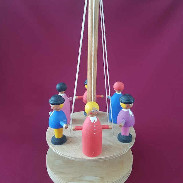 Vintage Spielzeug Karussell aus Holz mit 6 Holz Figuren,zum drehen,Handmade, Rarität,Weihnachts Kinder Geschenk