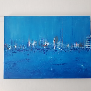 Abstract acrylic painting on canvas,,Skayline Blue,50x70,Mix Media