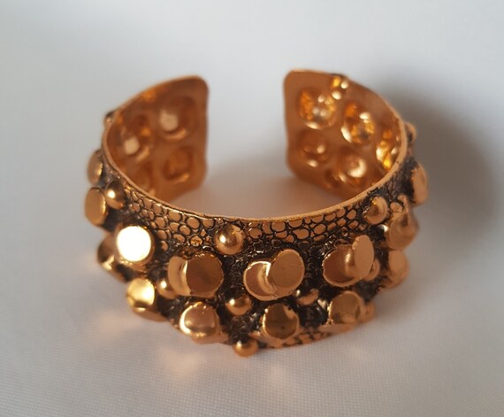 Vintage 60s 70s Bangle in Copper Color, With Stone Motif, Old 