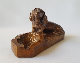 Art Deco Stil Dackel Aschenbecher,Vintage Gussstein Schale Hund,Antike Dackelfigur,Tischdeko,Briefbeschwerer,Raucher Geschenk, Mid-Century