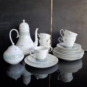 Vintage coffee service for 6 people, Rosenthal Studio Line Germany Porcelain, design Björn Wiinblad, decor Romance Colorful, breakfast service, 20 pieces