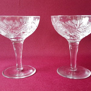 2 Bohemian crystal champagne bowls, champagne glasses, champagne coupe crystal glasses, hand-cut crystal glass, boho retro glass
