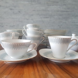 Vintage 33 piece coffee service and tea service for 6 people by Eschenbach Bavaria Germany, 50s-60s, retro porcelain, mid century