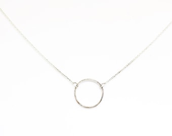 Sterling Silver Hammered Eclipse Necklace - Open Circle Necklace - Ring Necklace