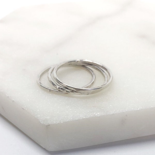 Dainty Sterling Silver Stacking Ring - Hammered Ring - Beaten Ring