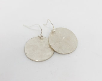 Handmade Hammered Sterling Silver Disc Earrings - 20mm Full Moon Style