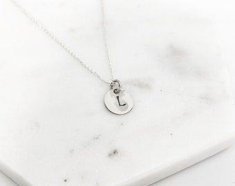 Sterling Silver Custom Disc Necklace - Personalized Disc Necklace - Initial Necklace - Letter Necklace - Dainty Silver Necklace