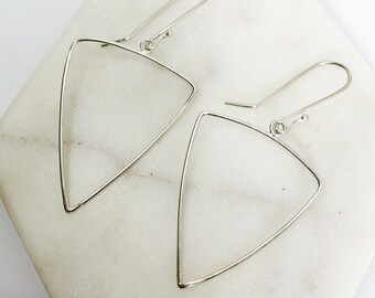 Sterling Silver Large Triangle Drop Earrings - Trinity Earrings - Wire Earrings - Triangle Earrings - Handmade Silver Earrings